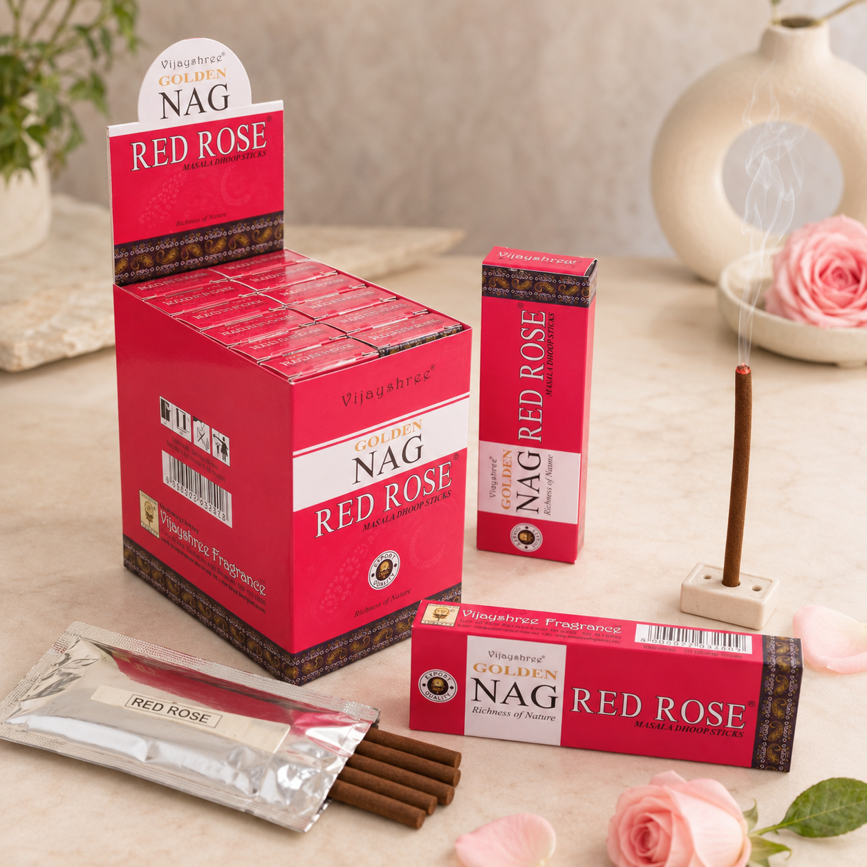 Golden Nag Red Rose Dhoop Sticks