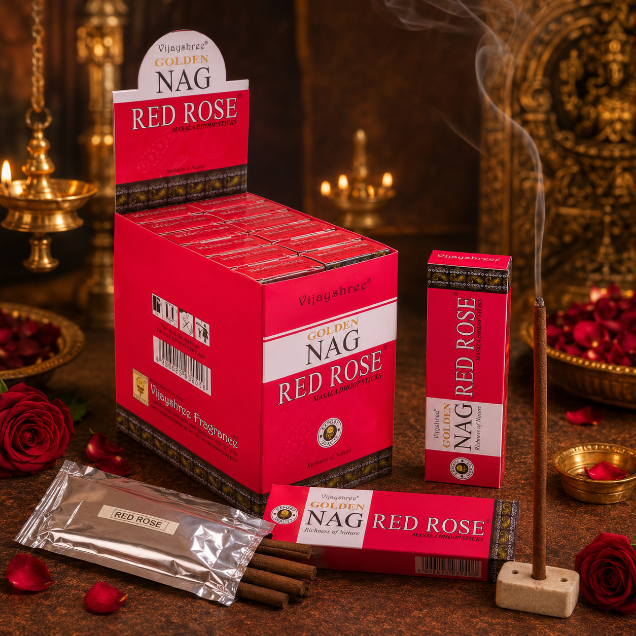 Golden Nag Red Rose Dhoop Sticks