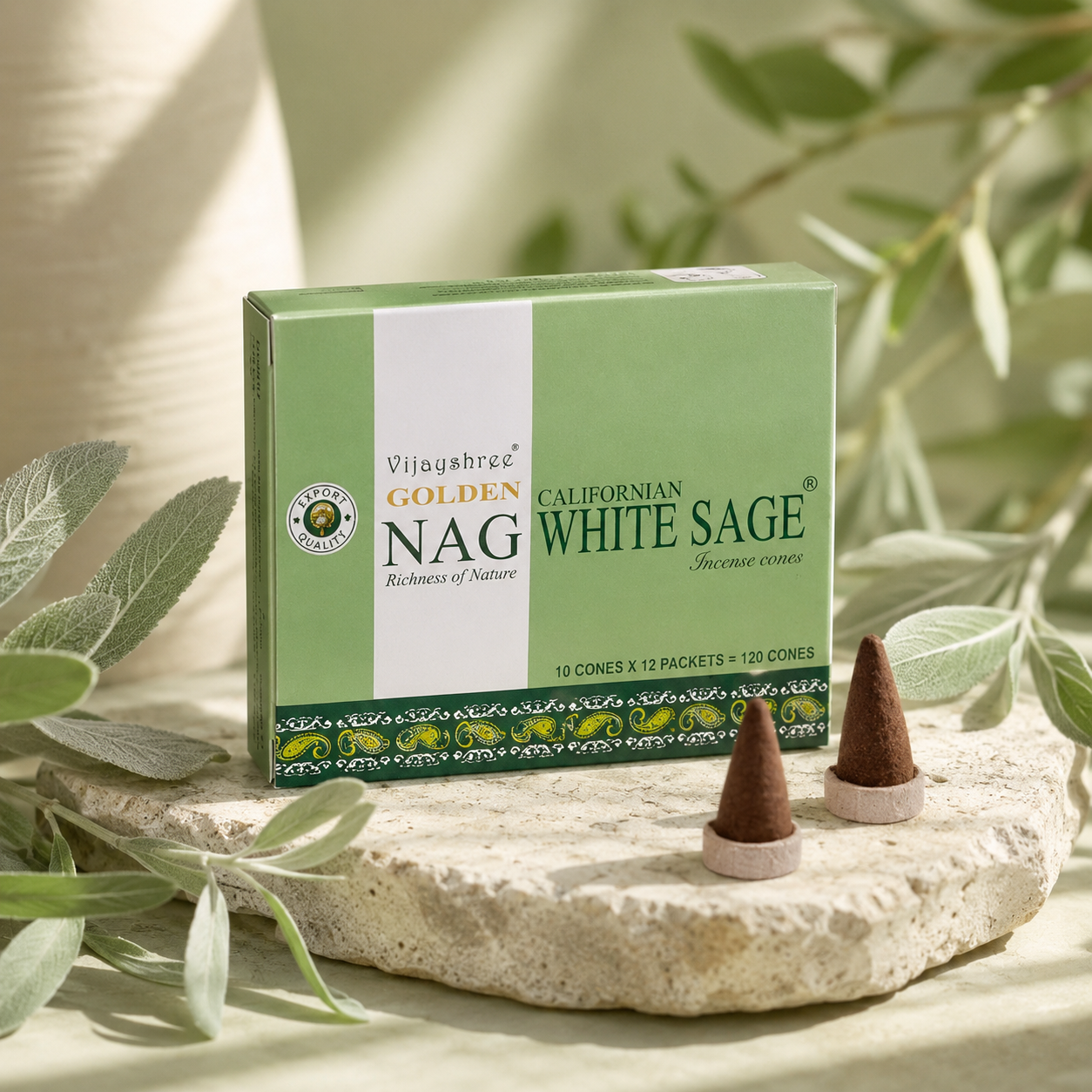 Golden Nag White Sage Incense Cones