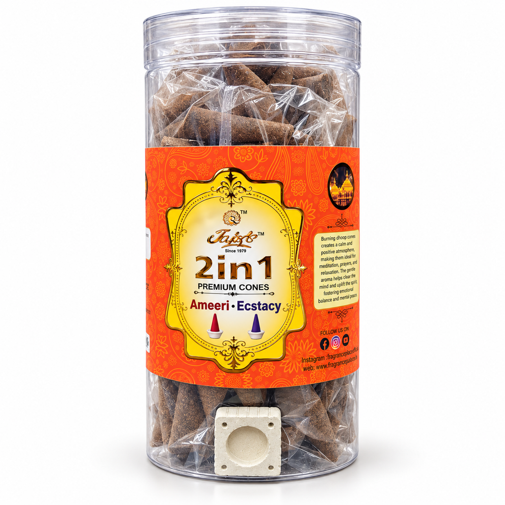Jain’s Premium 2 in 1 Incense Dhoop Cones, Ameeri (Arabic) & Ecstasy (Floral)