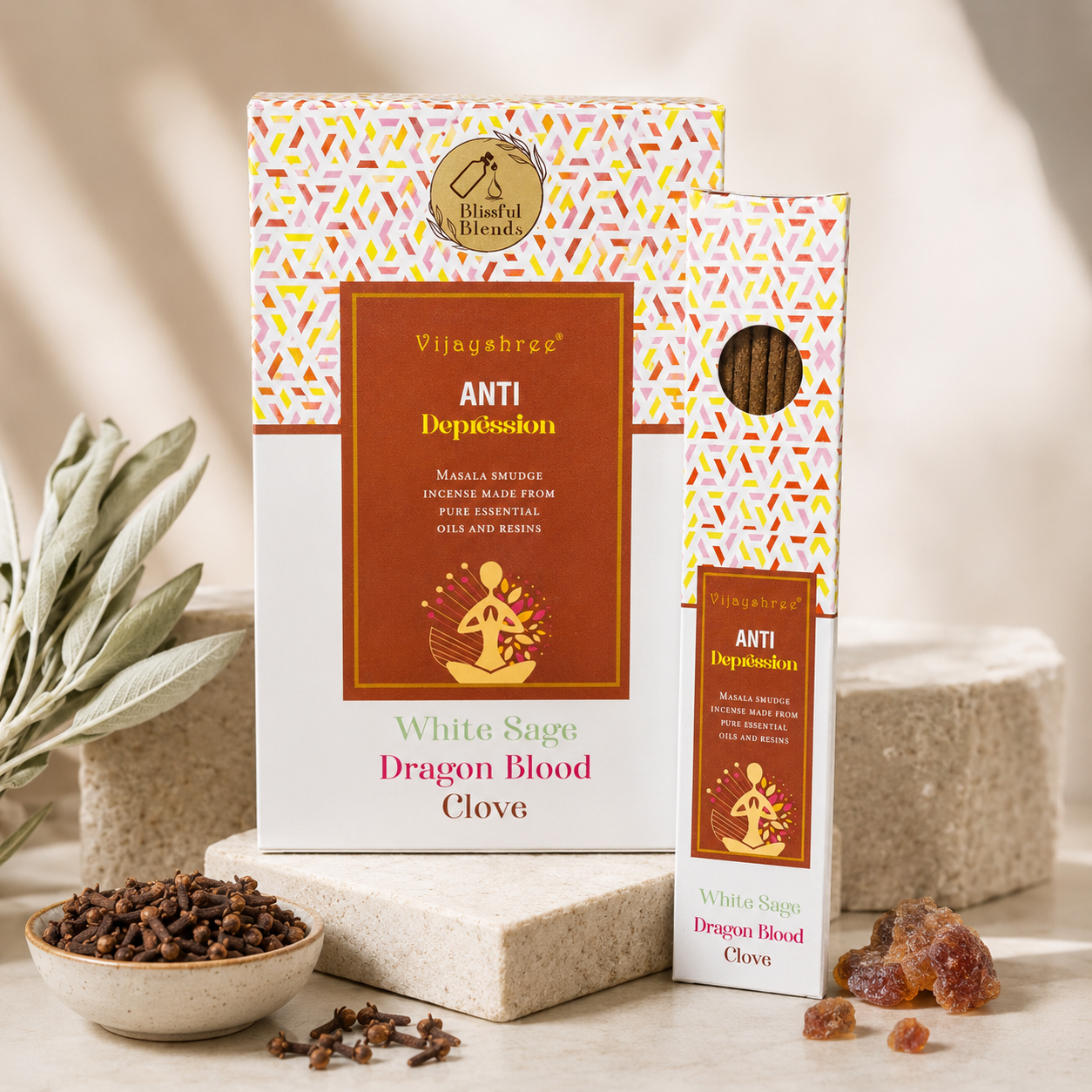 Vijayshree Anti Depression Incense Sticks – White Sage, Dragon Blood & Clove (25g)