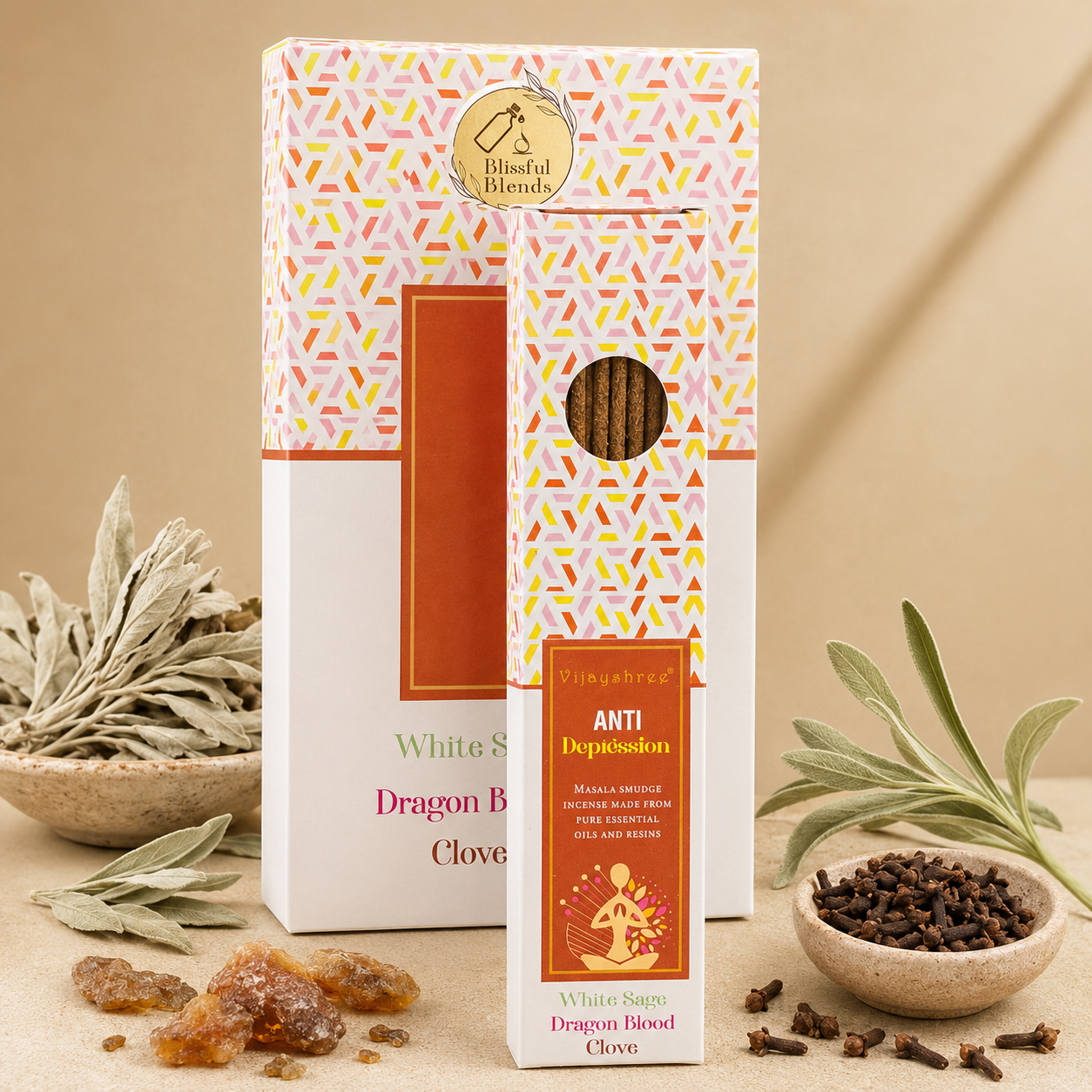Vijayshree Anti Depression Incense Sticks – White Sage, Dragon Blood & Clove (25g)
