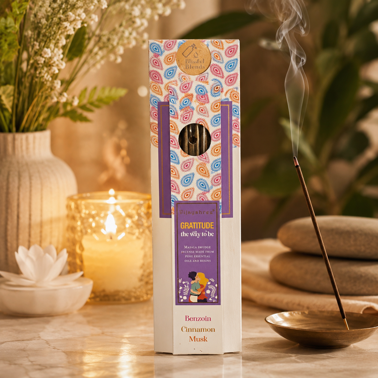 Vijayshree Gratitude Incense Sticks – Benzoin, Cinnamon & Musk (25g)
