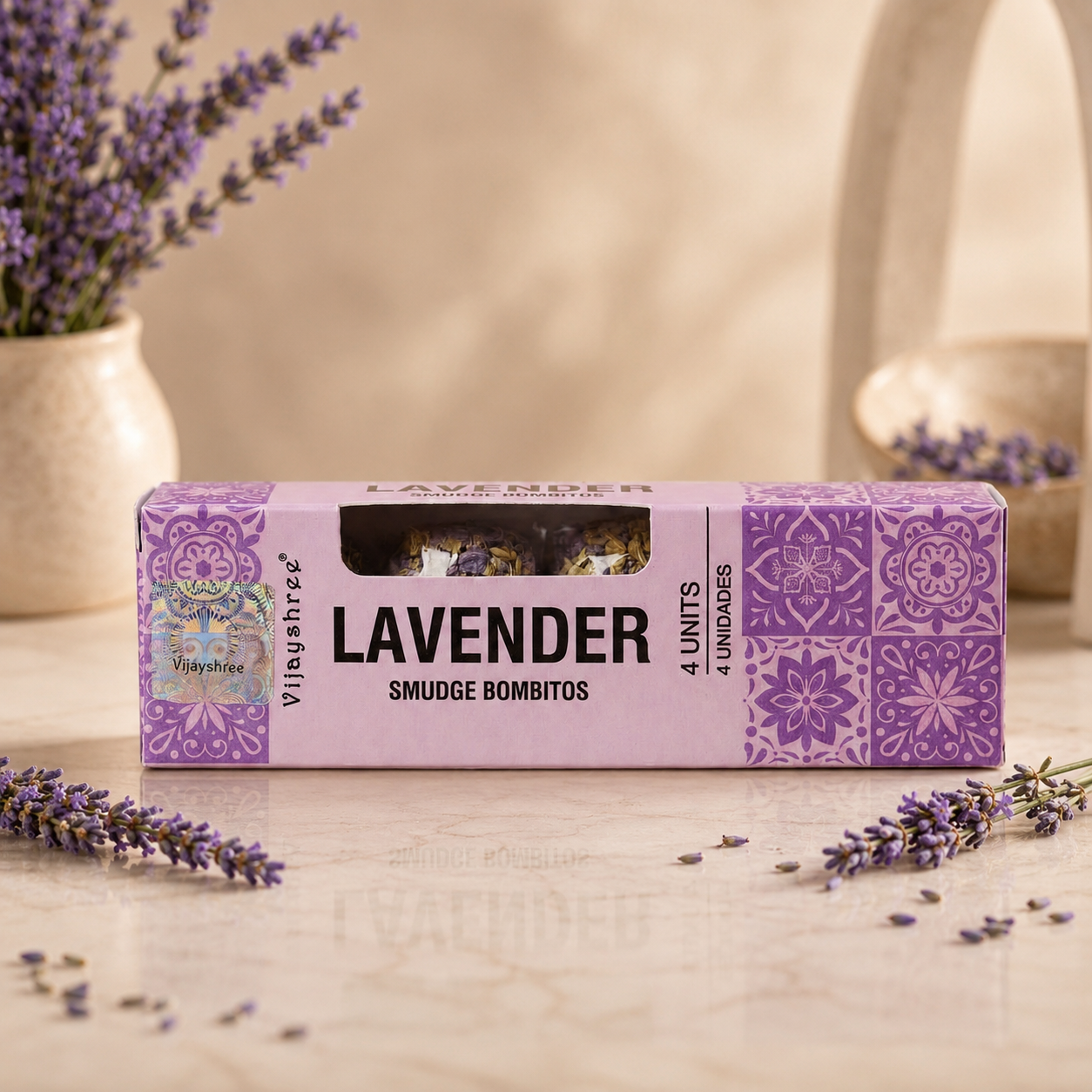Vijayshree Lavender Smudge Bombitos – Carbon Free Relaxation Spheres (Pack of 4)