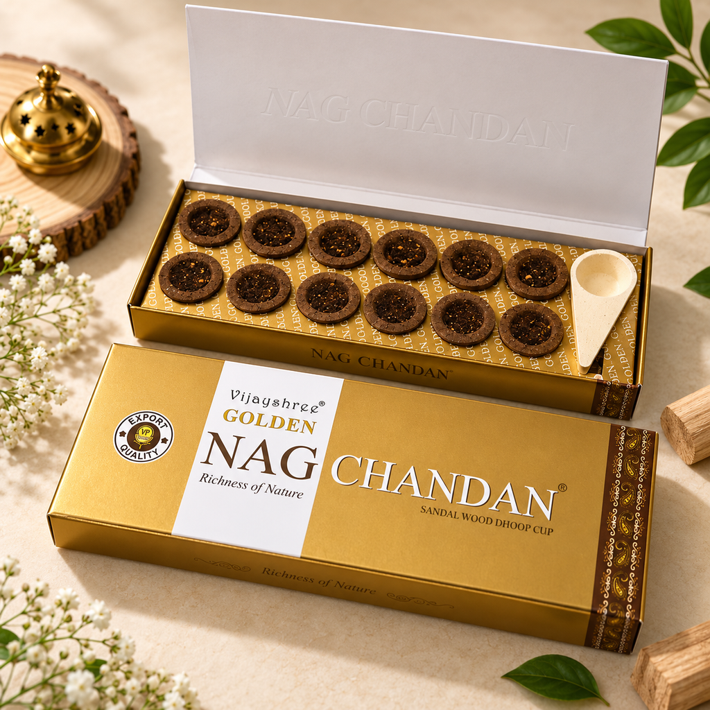 Golden Nag Chandan Cups – 12 Cups with Premium Holder