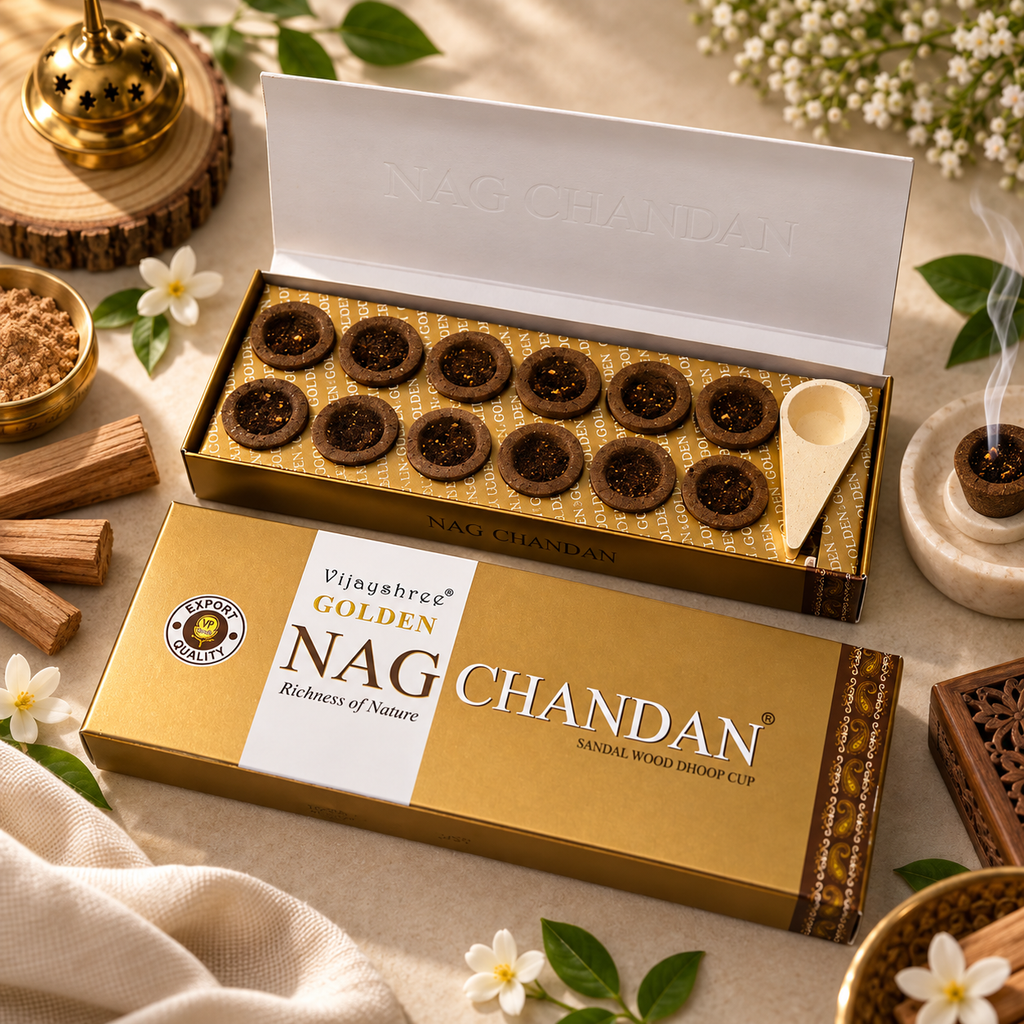 Golden Nag Chandan Cups – 12 Cups with Premium Holder