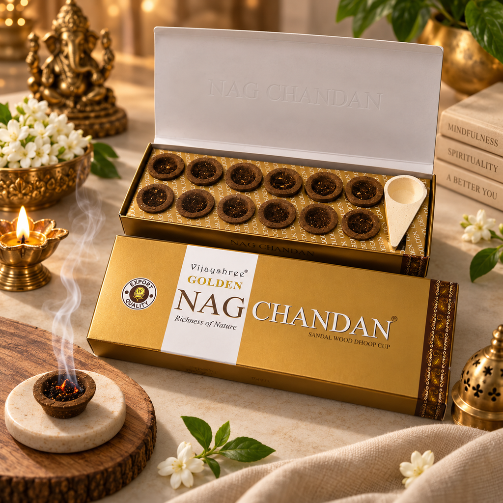 Golden Nag Chandan Cups – 12 Cups with Premium Holder