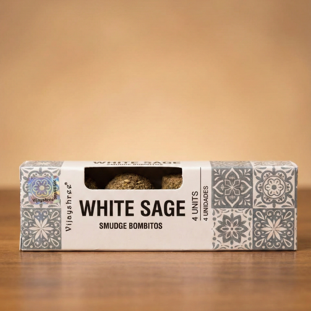 Vijayshree White Sage Smudge Bombitos – Carbon Free Purification Spheres (Pack of 4)